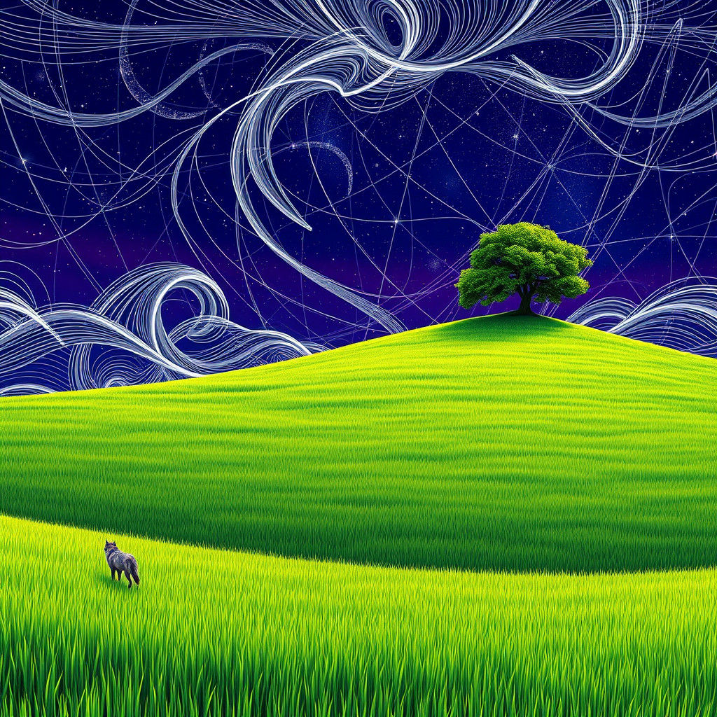 Zentangle Art: Wolf in Meadow Dreamscape