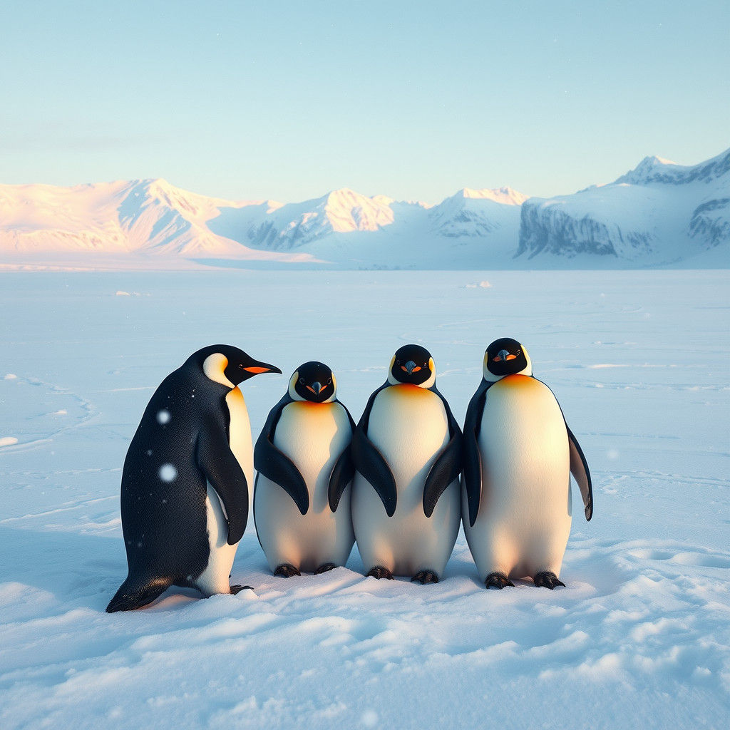Penguins in Winter Tundra: A High-Fantasy Scene