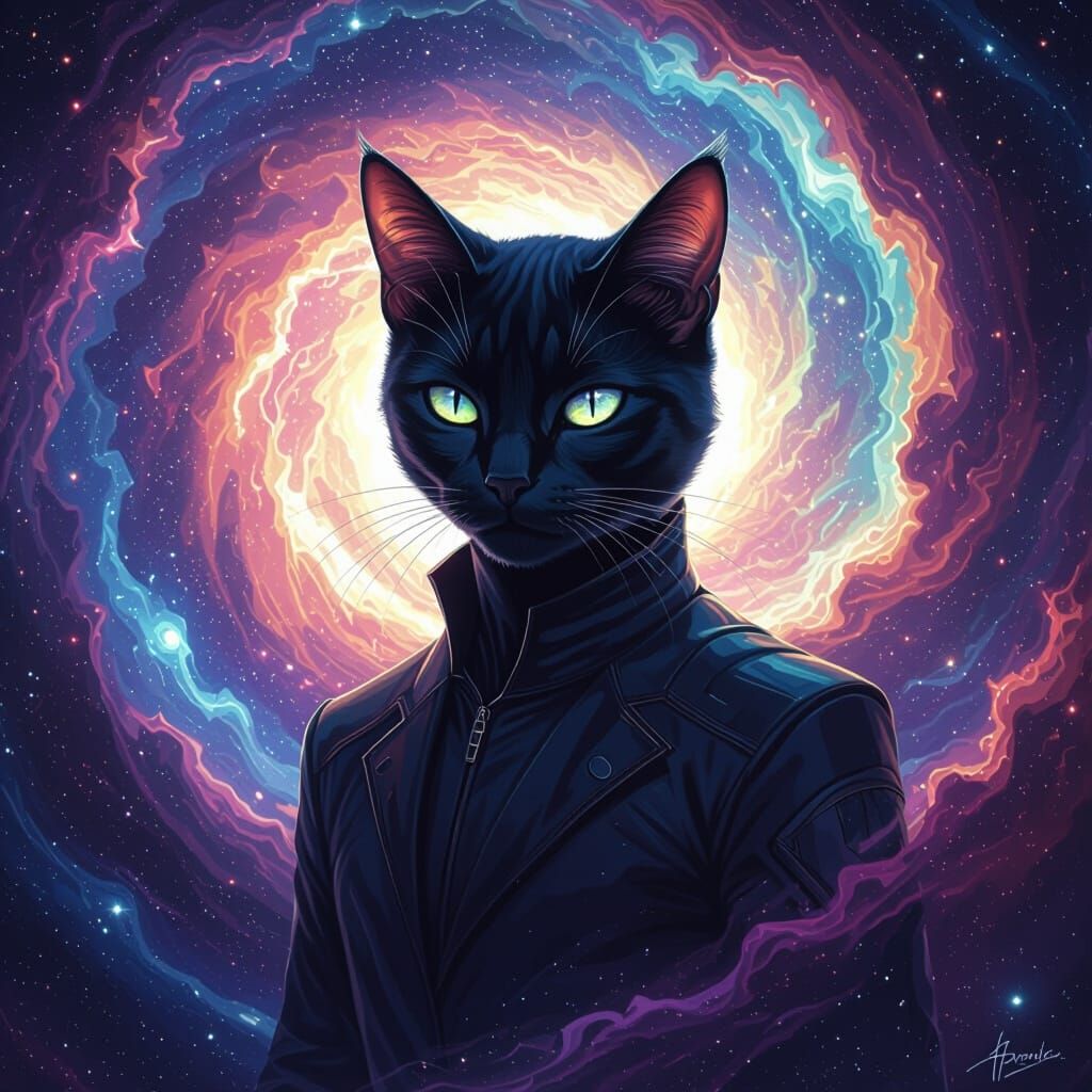 Cat-Human Hybrid in Galactic Vortex