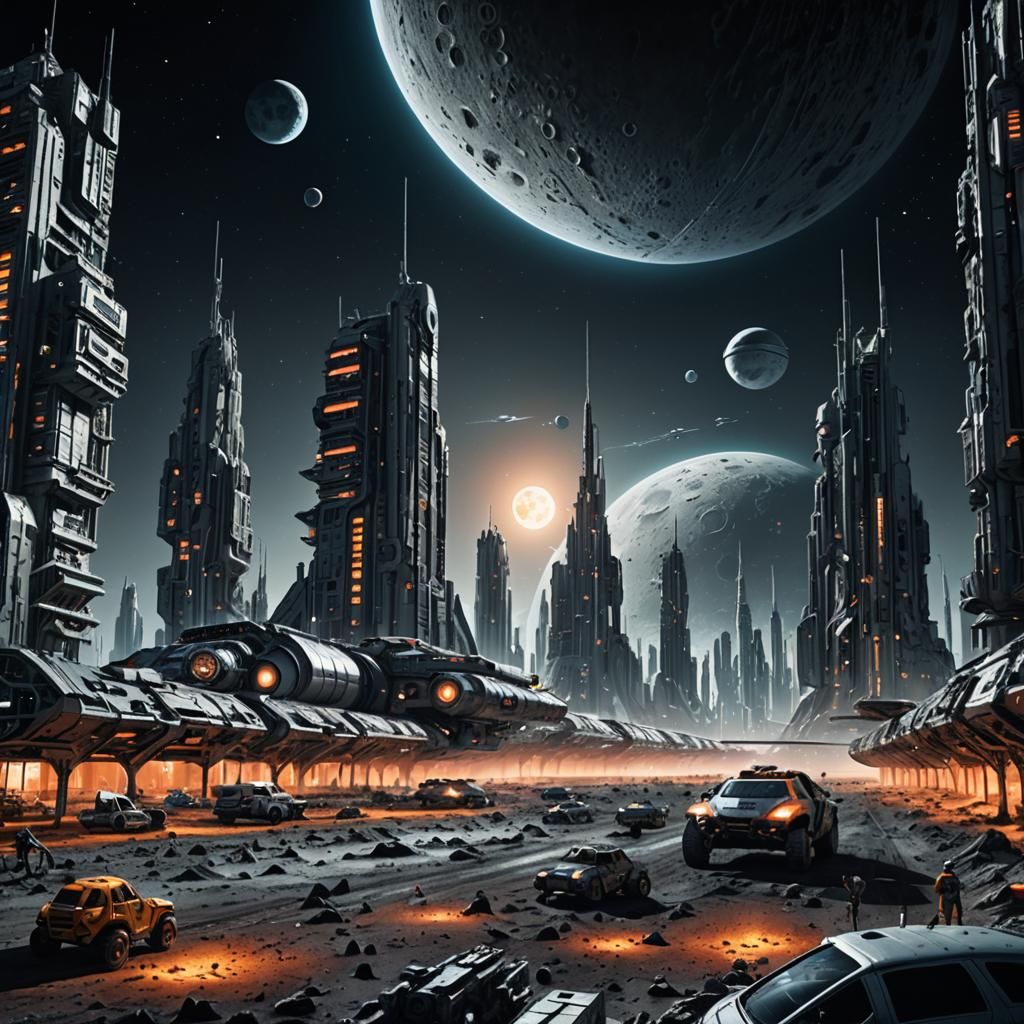 Futuristic Lunar Cityscape in Photorealistic Sci-Fi Style