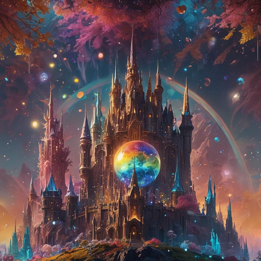 Crystal Planet with Rainbow Reflections as Digital Art