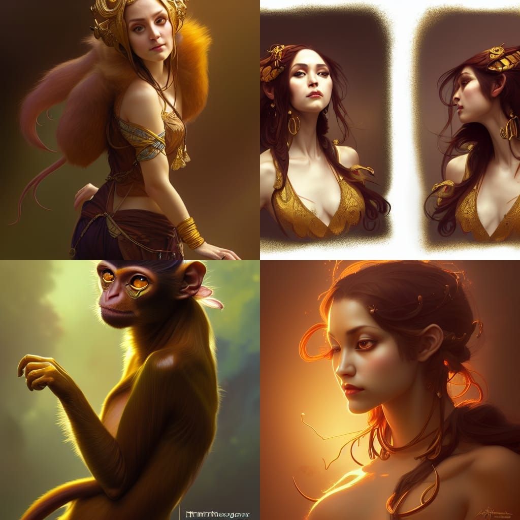 Golden Tamarin Monkey Bard in Fantasy Art Style