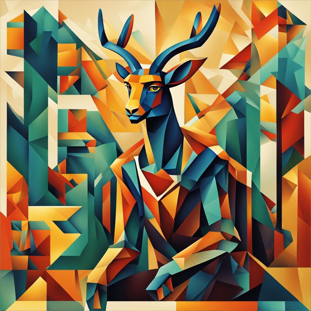 Cubist Faun in Geometric Art Deco Style