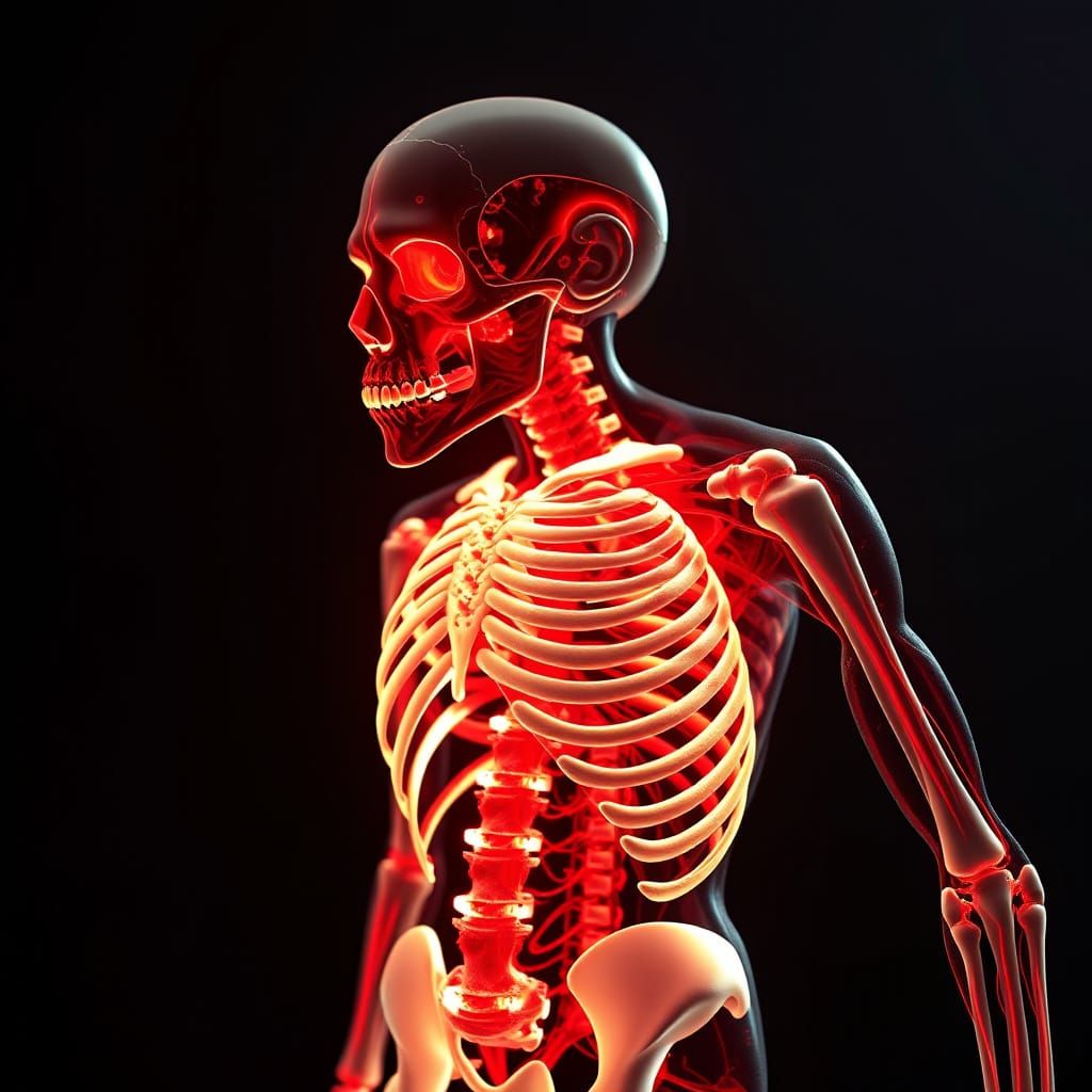 Bio-Punk Disfigured Man with Glowing Muscles and Bones