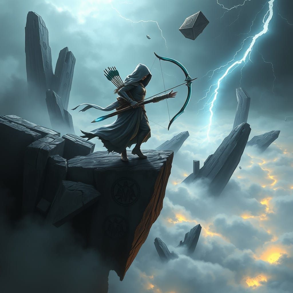 Mysterious Ranger Amidst Shattered Ruins and Stormy Skies