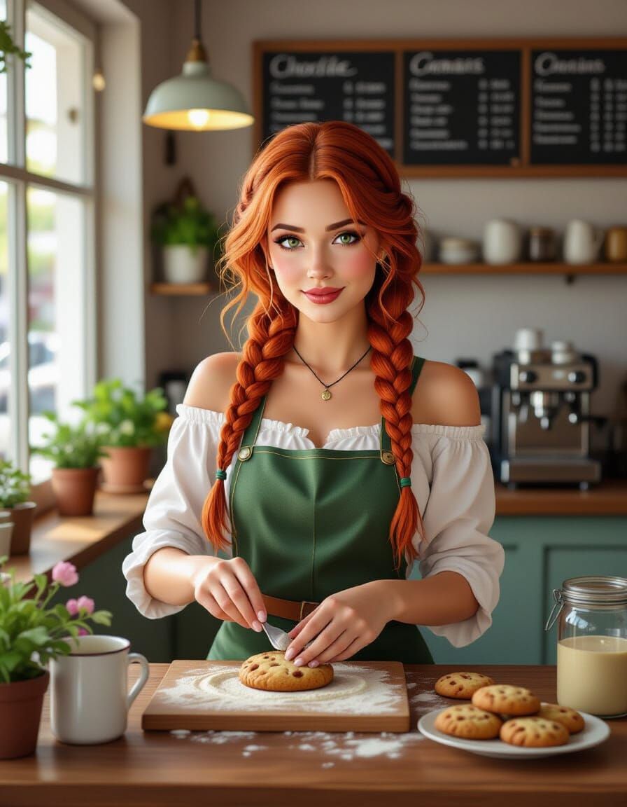Witch Baking Cookies in a Cozy Cafe