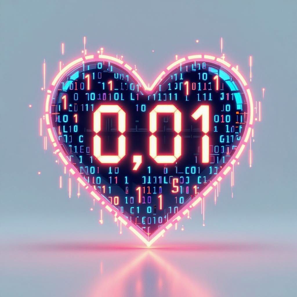 Glowing Binary Heart in Digital Neon Style