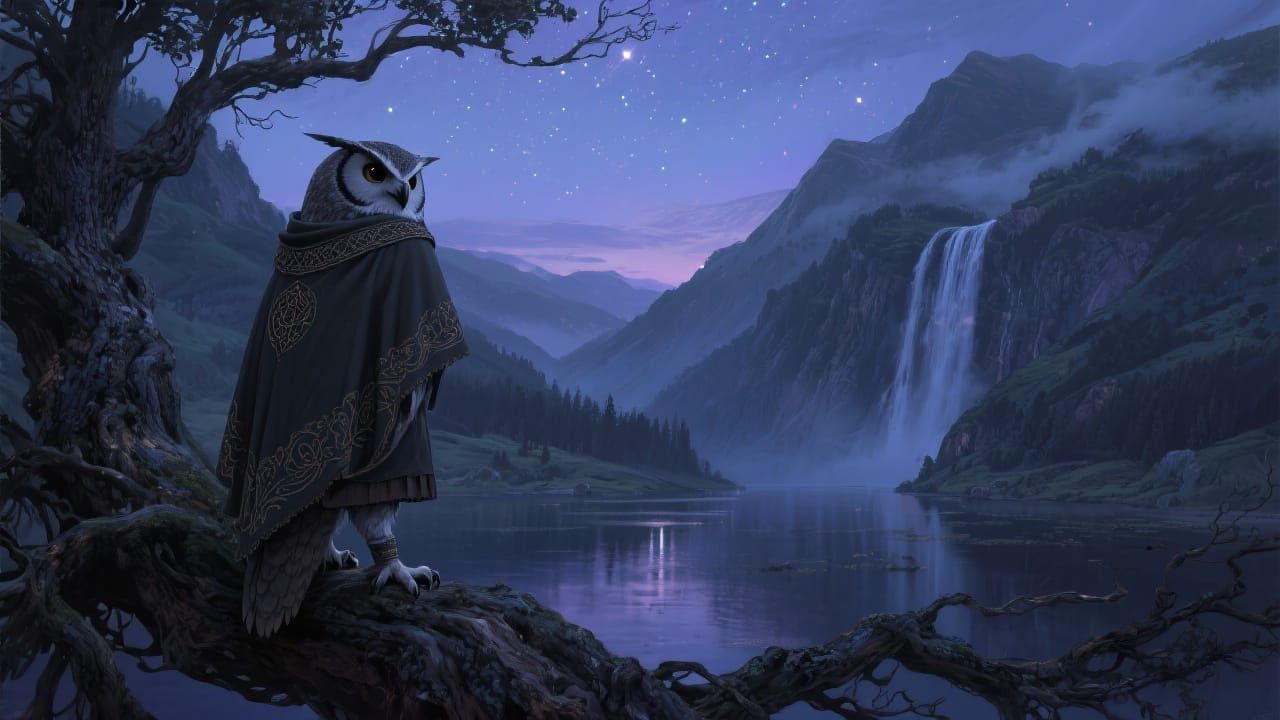 Majestic Owl Overlooking Twilight Valley