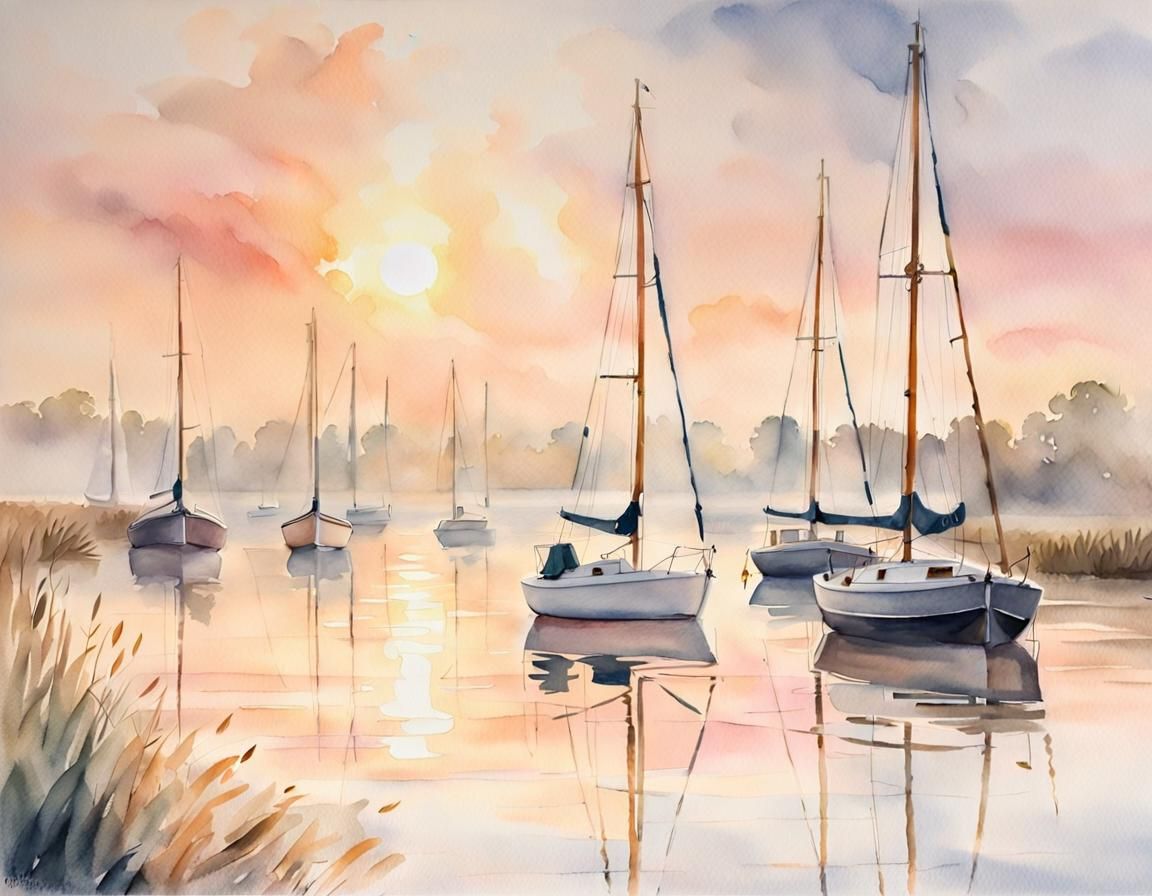 Impressionist Watercolor: Sunrise on Norfolk Broads