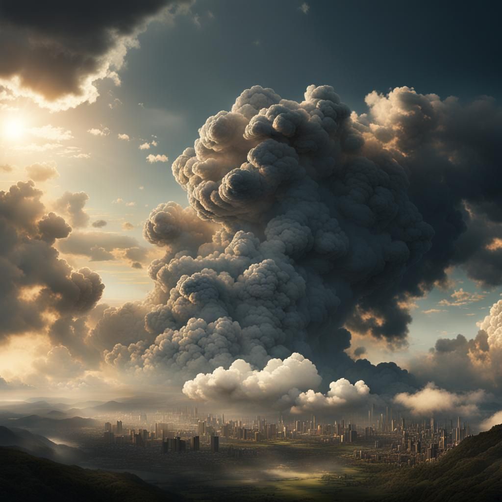 Epic Sun Behind Clouds Digital Matte Painting