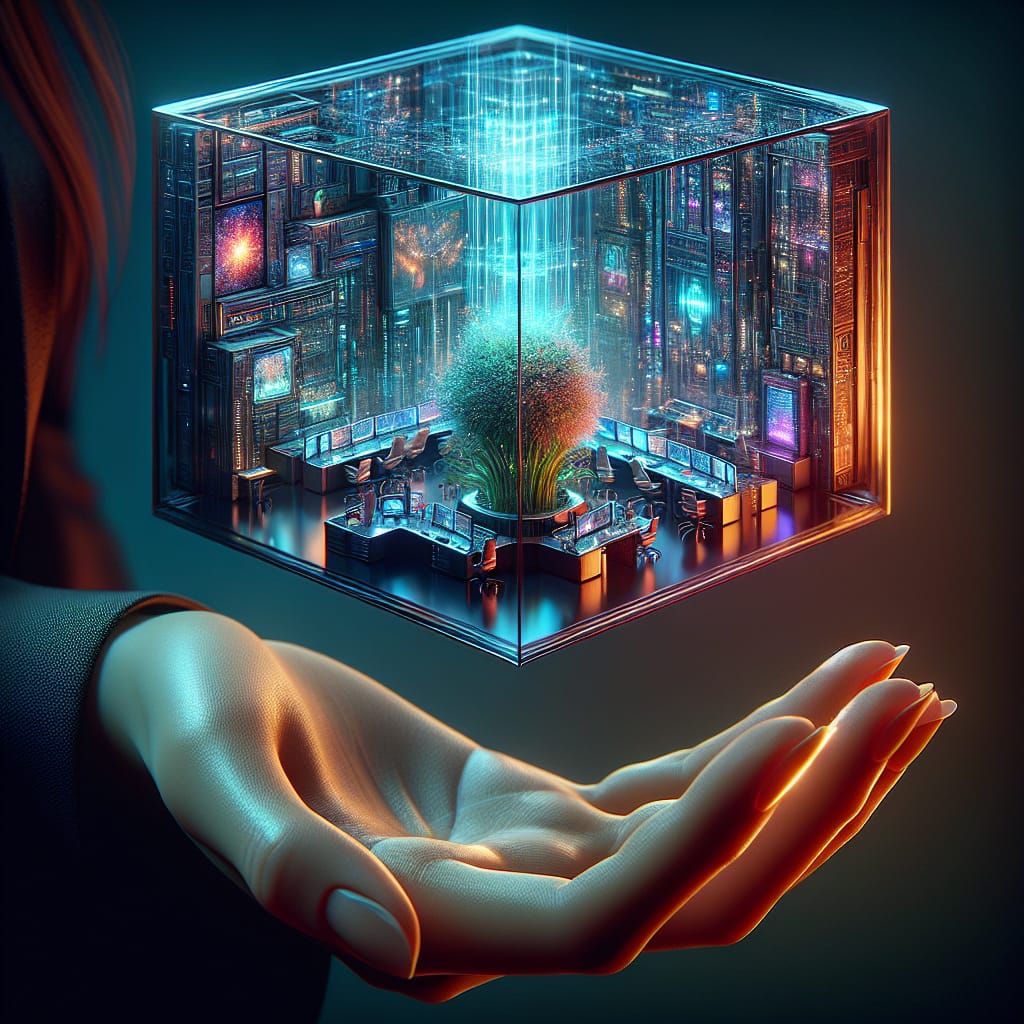 Miniature Sci-Fi Office in Glass Cube