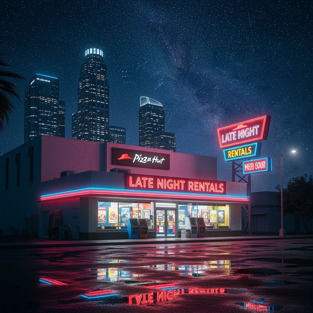 90s Video Rental Store in Retro-Futuristic Style