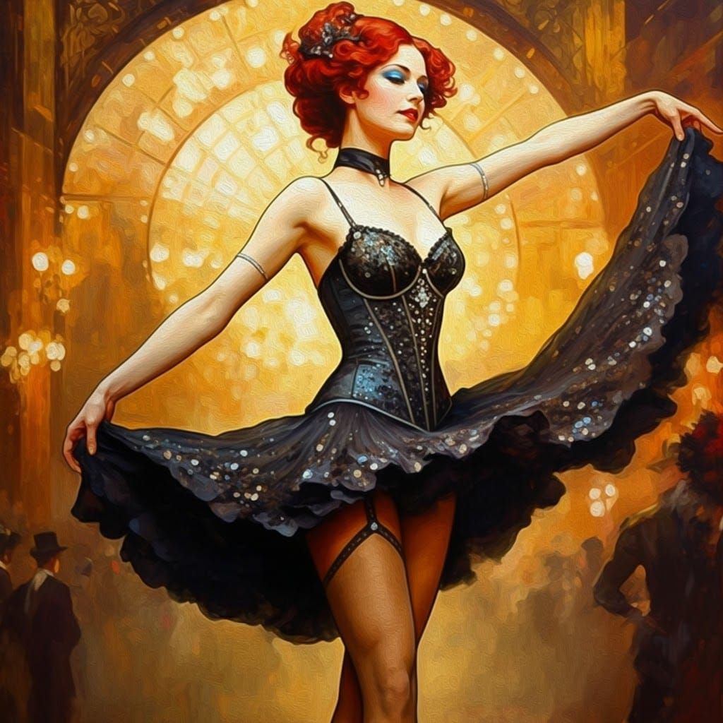 Moulin Rouge Dancer in Art Nouveau Style