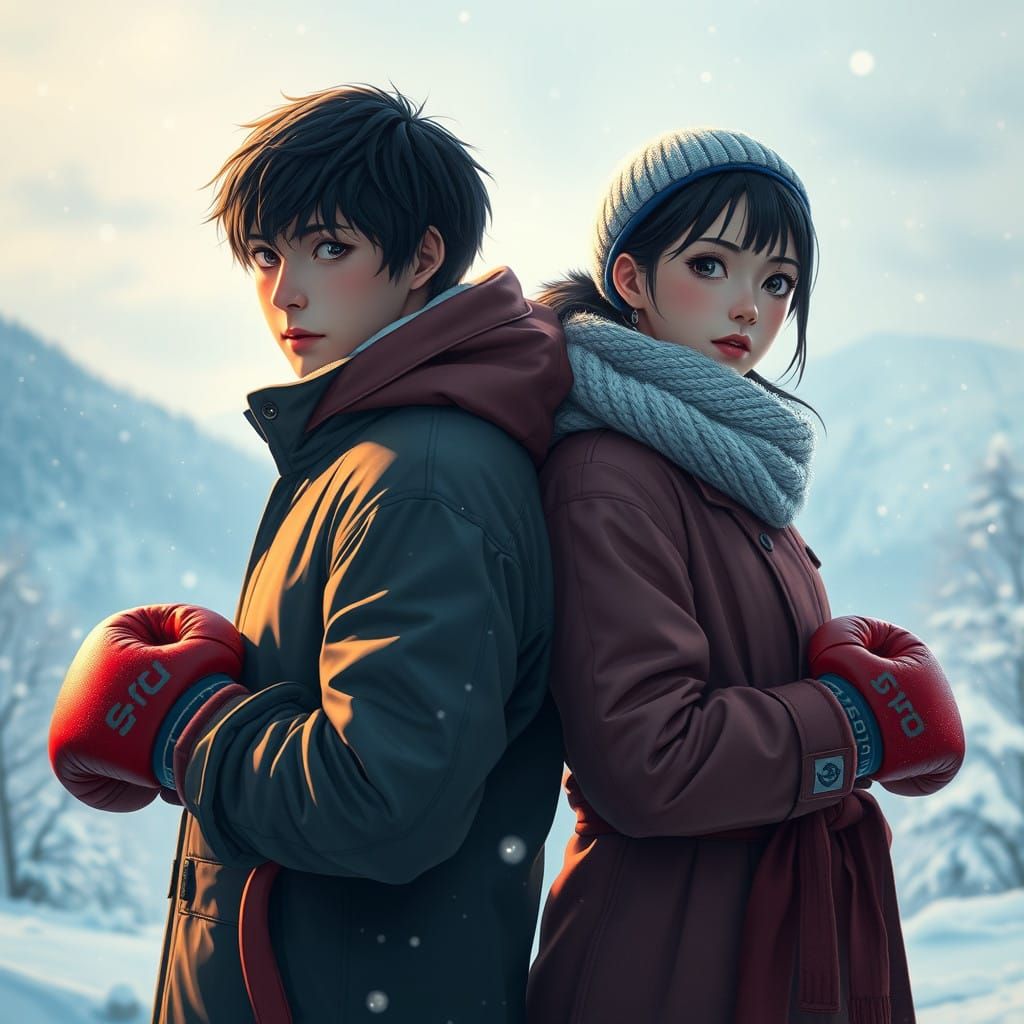 Winter Boxing Champions in Anime-Inspired Landscape