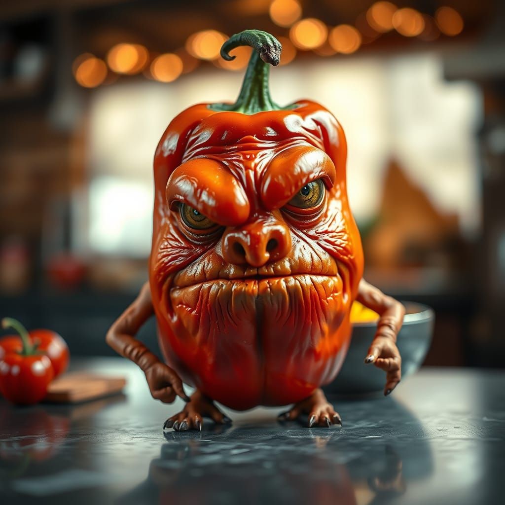 Grumpy Anthropomorphic Paprika in Kitchenscape
