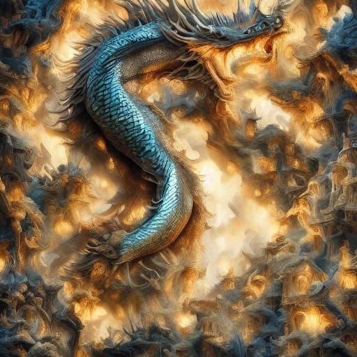 Magical Dragon Flying into Dragon's Den: Digital Painting
