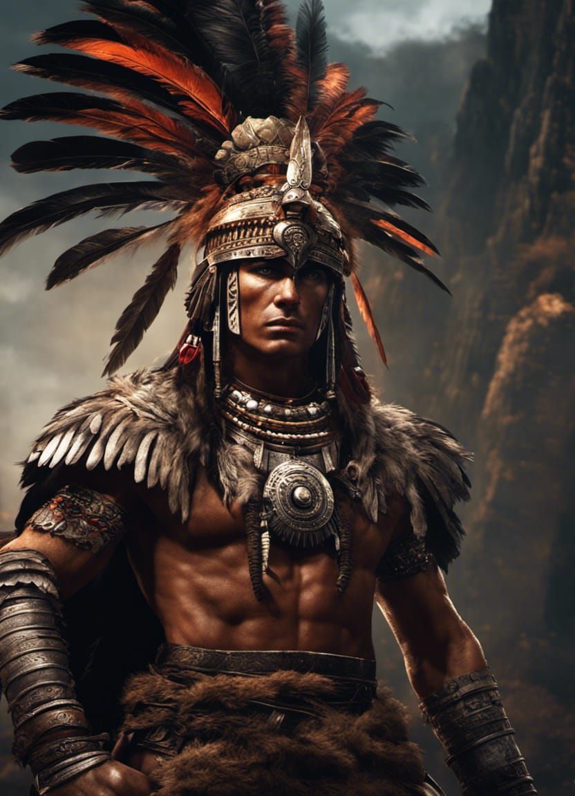 Hyperdetailed Aztec Warrior in Dark Fantasy Style