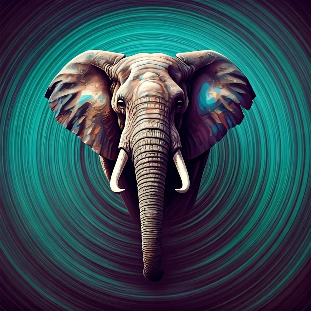 Vibrant Abstract Elephant in Turquoise and Purple Swirl