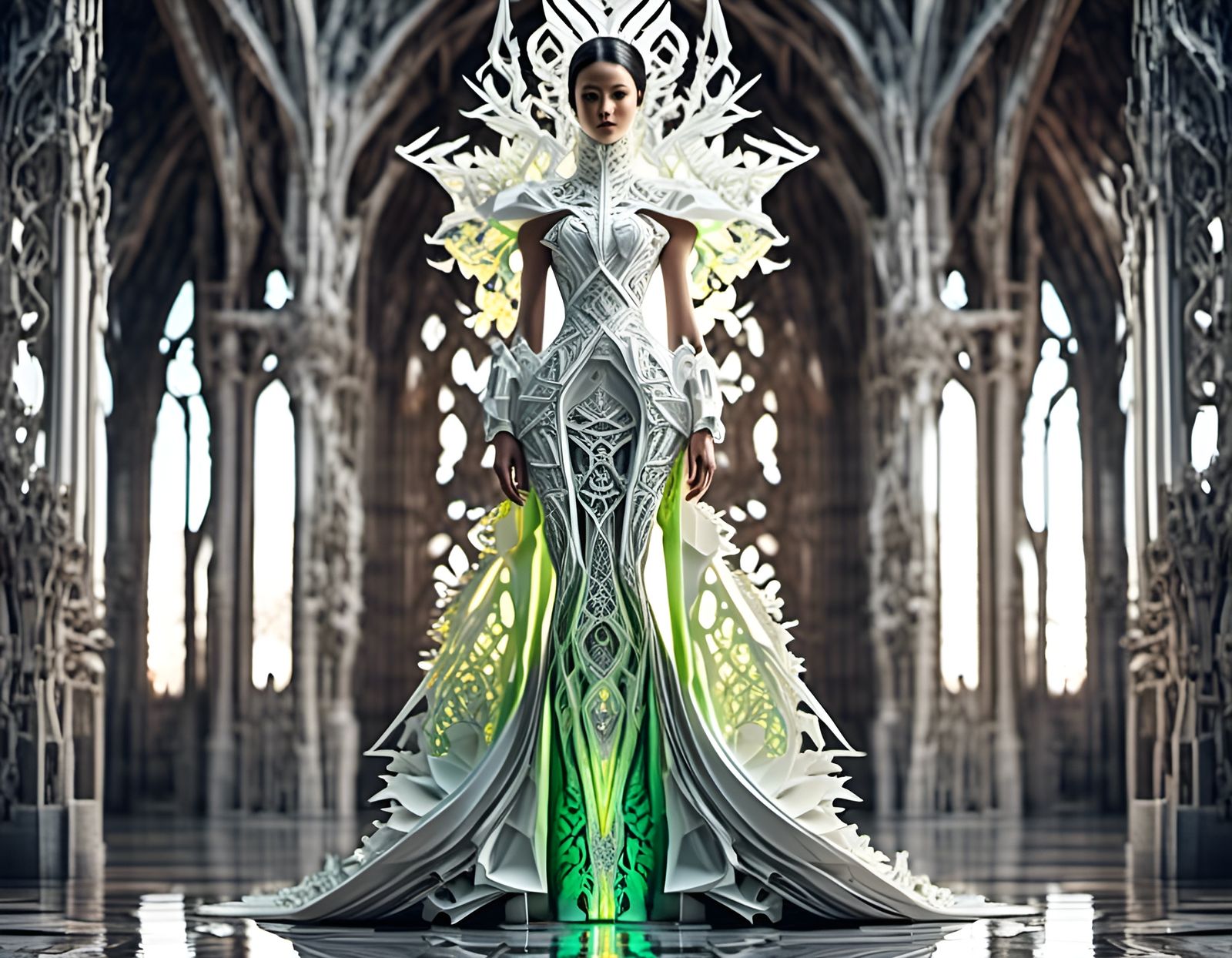 futuristic fashion, dressed in fractal.