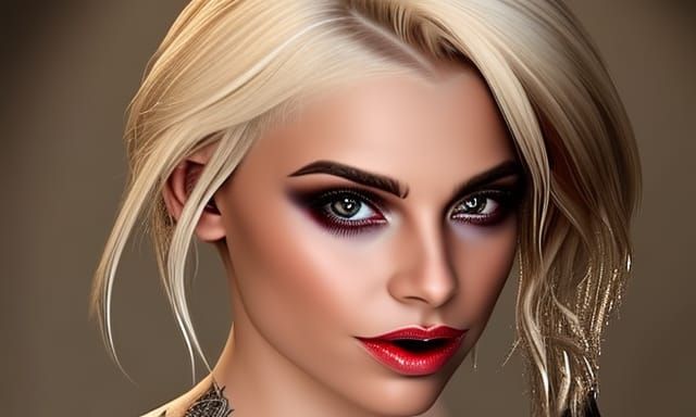Beautiful Blonde Girl With Tattoos, Photorealistic Image