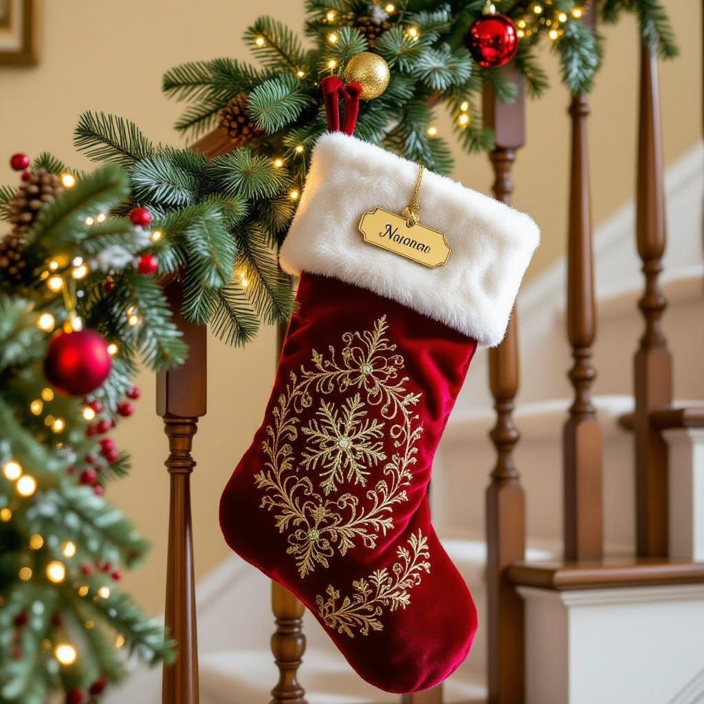 Cozy Christmas Stocking Scene in Whimsical Art Style
