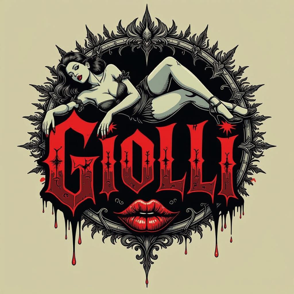 Deathcore Logo with Dripping Vampire Lips in Gothic Font