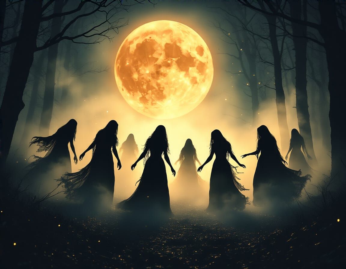 Mystical Forest Dance Under Blood Moon