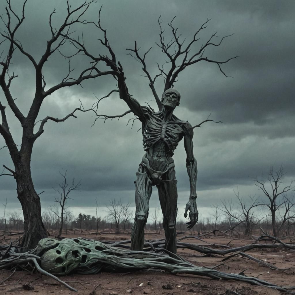 Withered Figure in Dark Fauvist Landscape