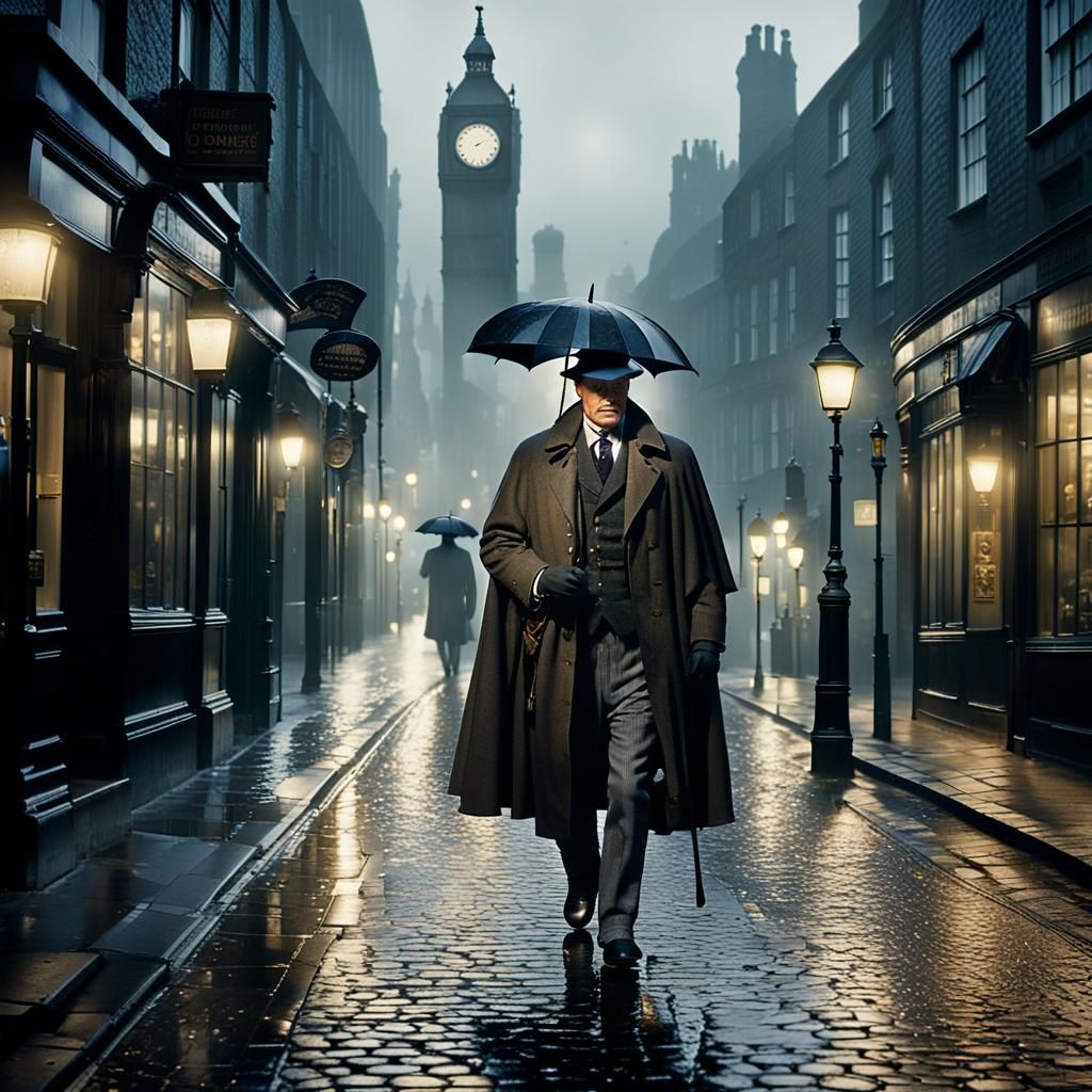 Sherlock Holmes on Baker Street at Twilight