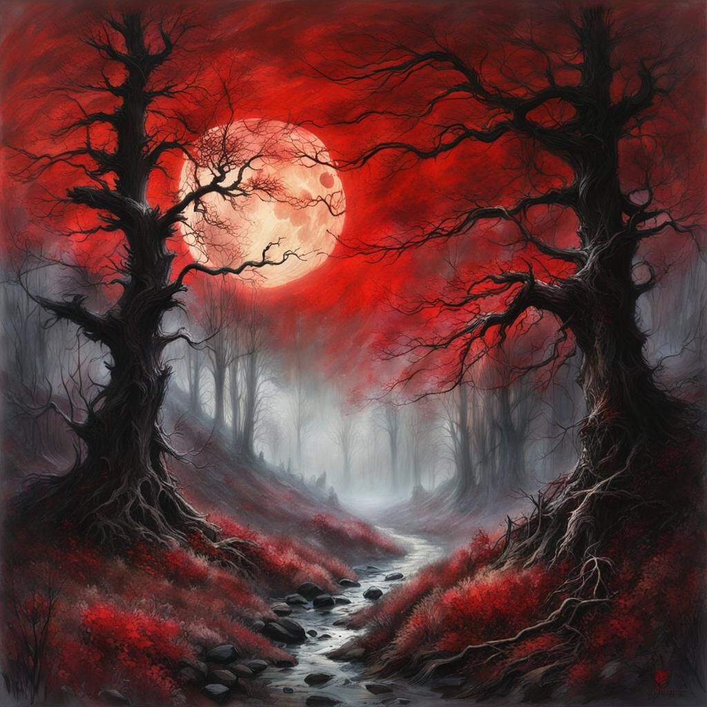 Blood Moon Illuminates a Foggy Winter Landscape