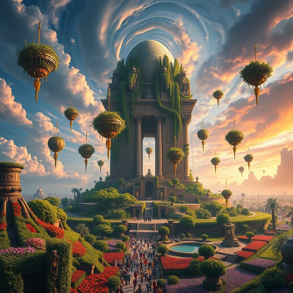 Babylonian Hanging Gardens Restored with Psychedelic Sky