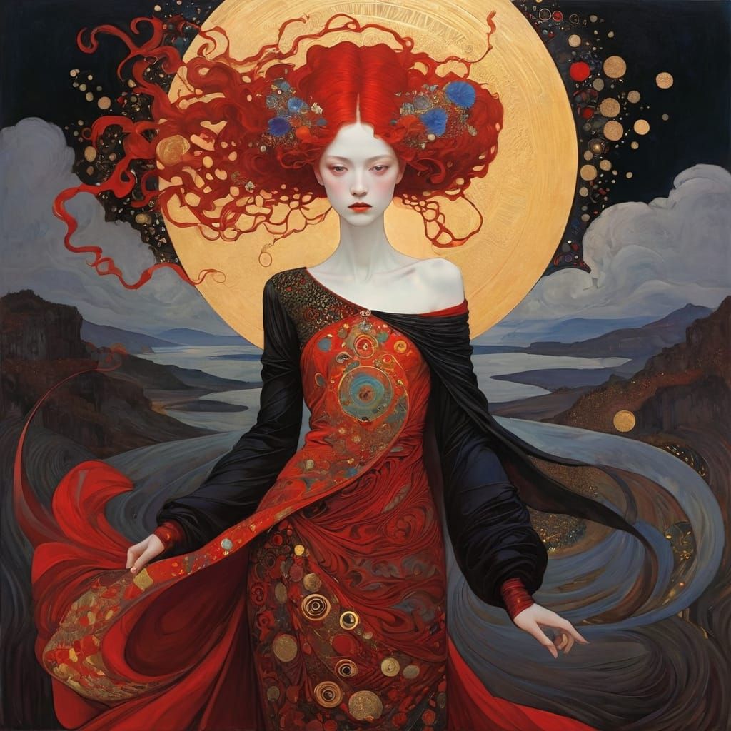 Red Artwork in Mixed Artistic Styles