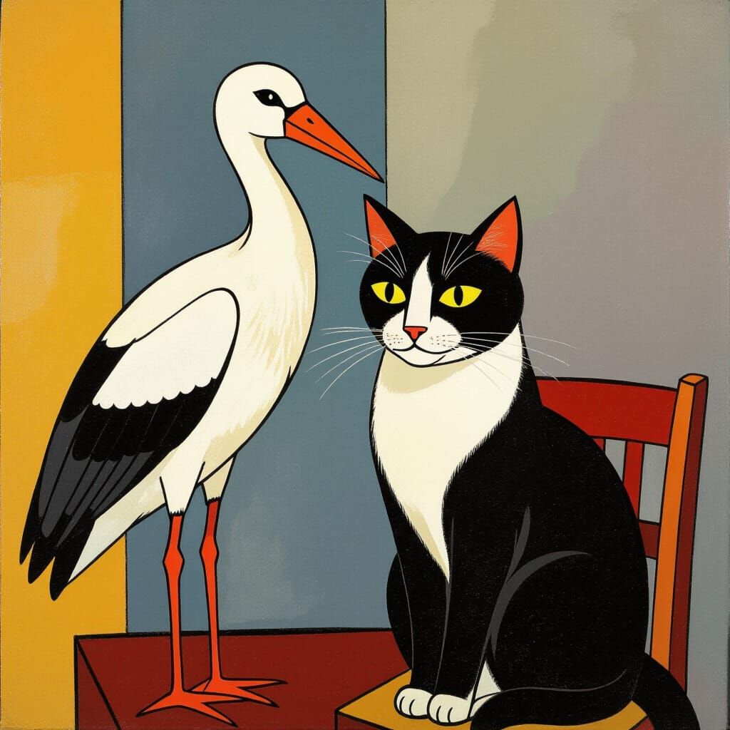 Cat Impersonating a Stork in Modigliani Rothko Style