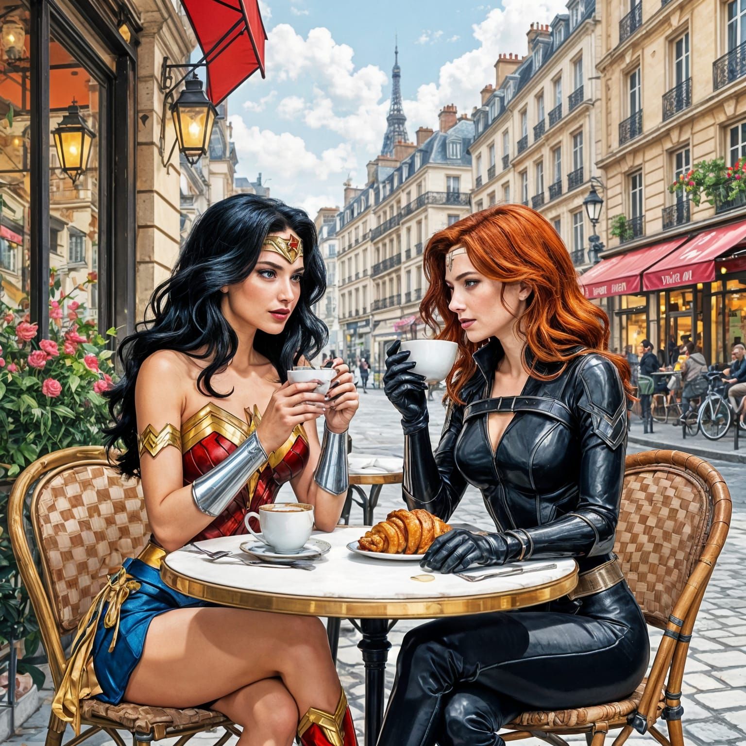 Wonder Woman and Black Widow Lunch in Paris