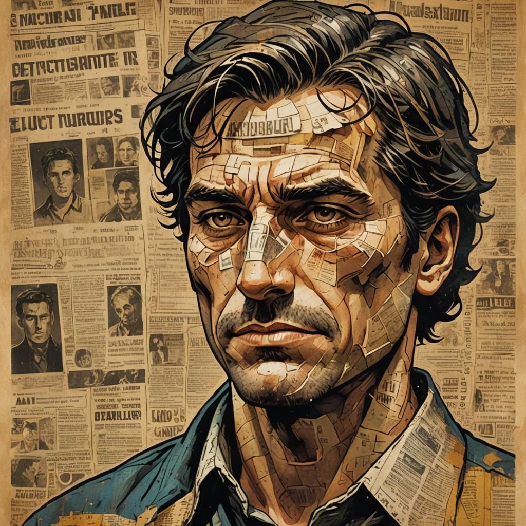 Comic Book Portrait on Distressed Newspaper Poster