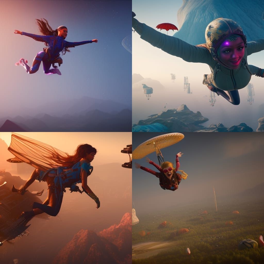 Zendaya in Parachute Jump: Detailed Fantasy Art