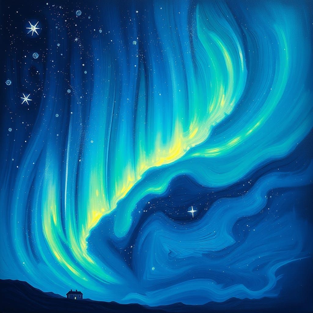 Shimmering Aurora Borealis in Impressionist Style