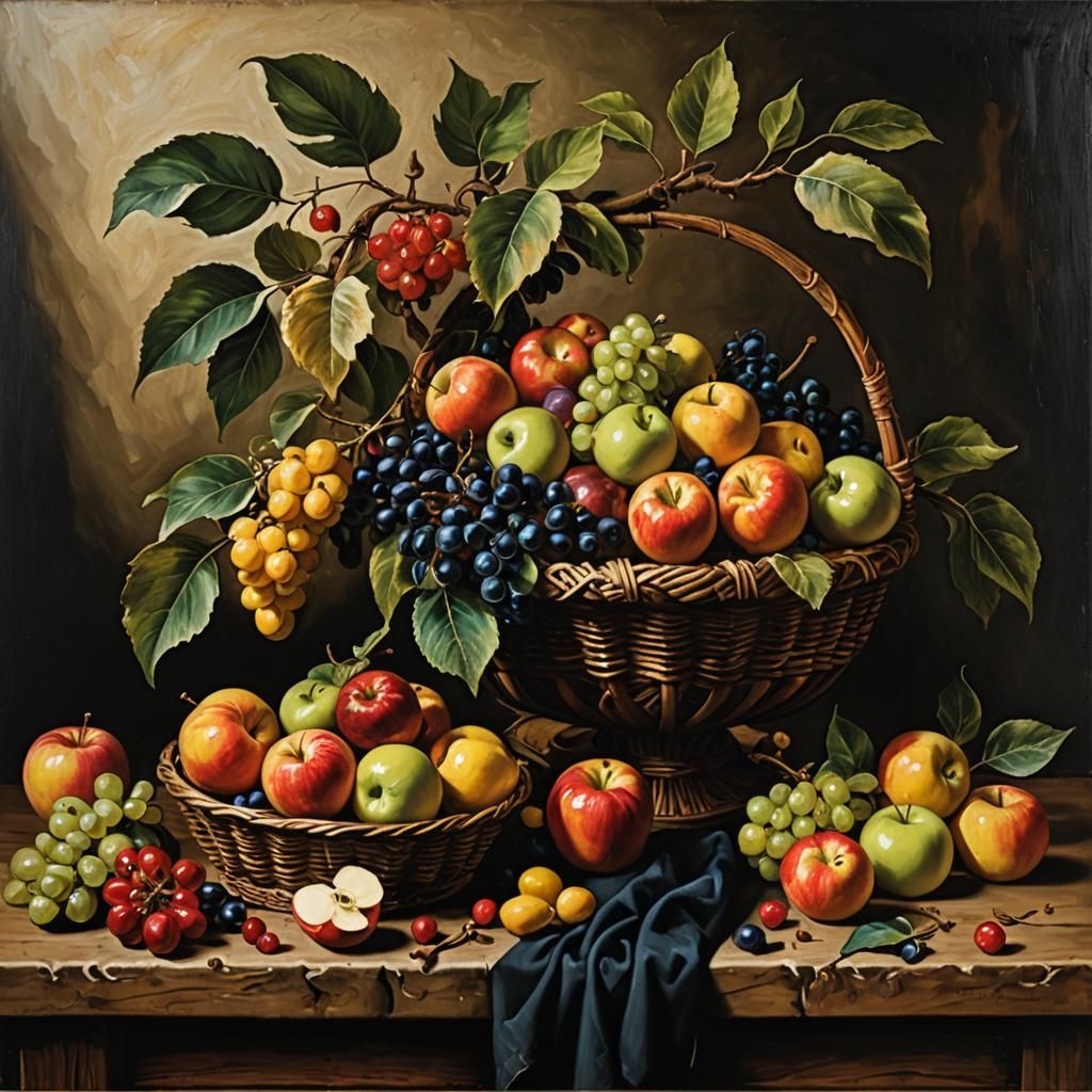 Tempting Fruit Basket Still Life in Baroque Style