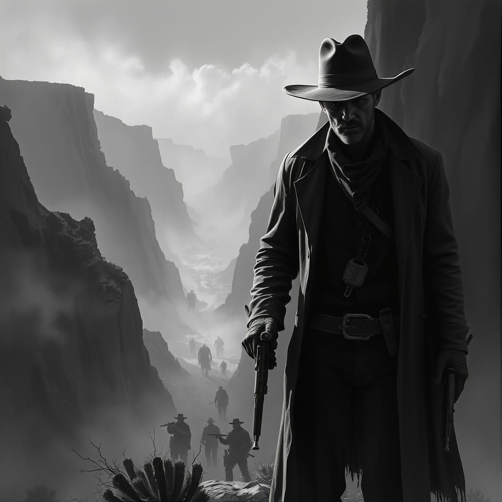 Ghostly Gunslinger in Ghostcore Canyon, Expressive Brushwork