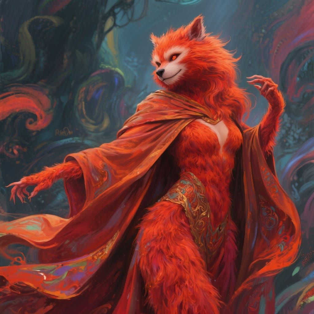 Red Howler Humanoid in Feminine Pose, Digital Art