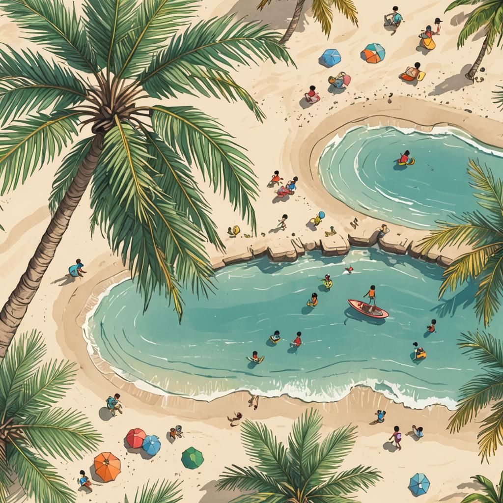 Beach Scene with Children: Kidlit Style Sketch