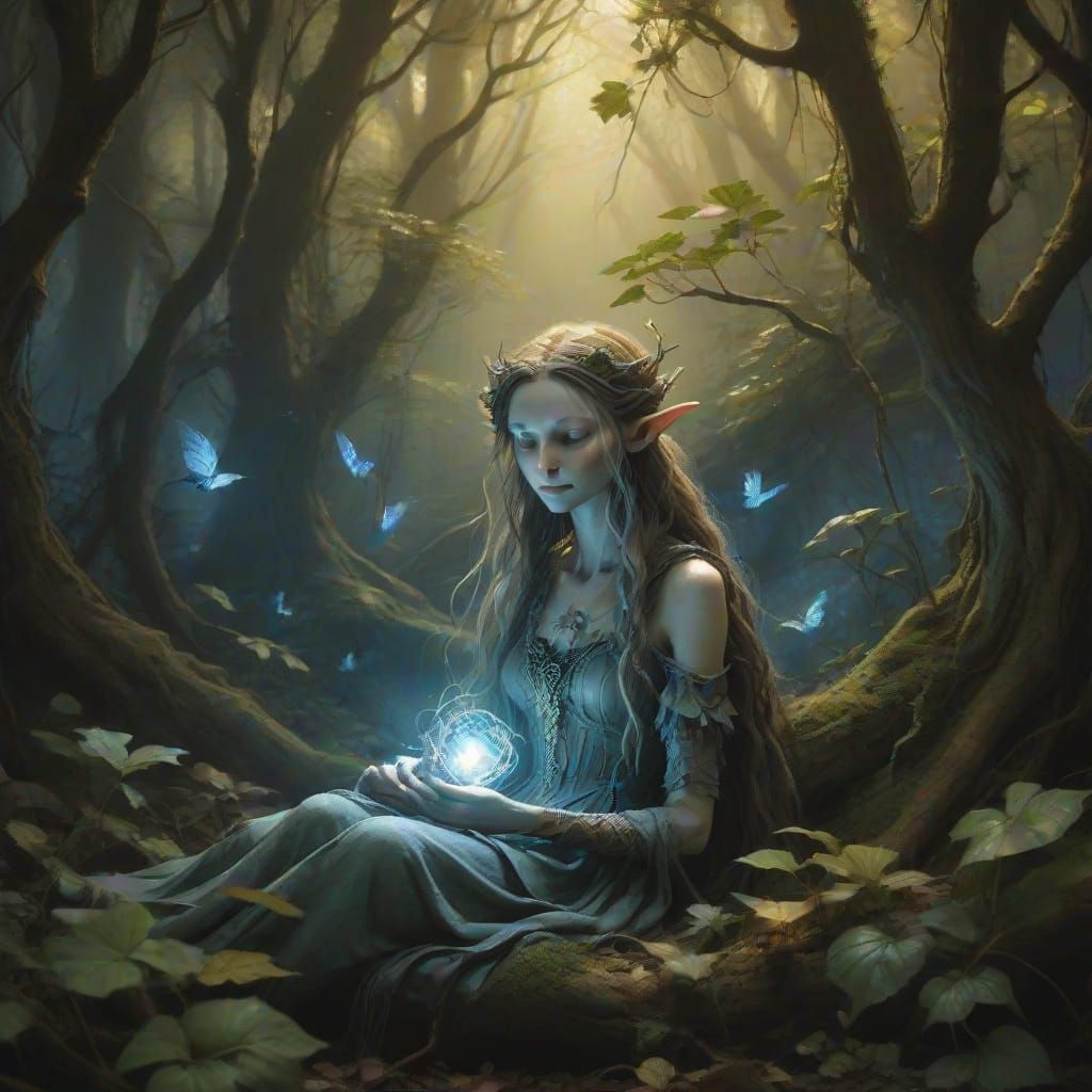 Hyperrealistic Wood Elf Statue in a Serene Forest