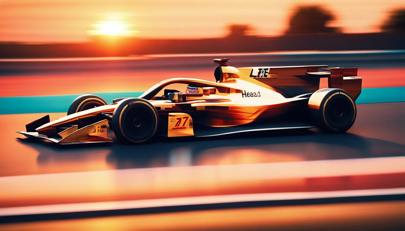 Pixelated F1 Car Races at Le Mans in Sunset