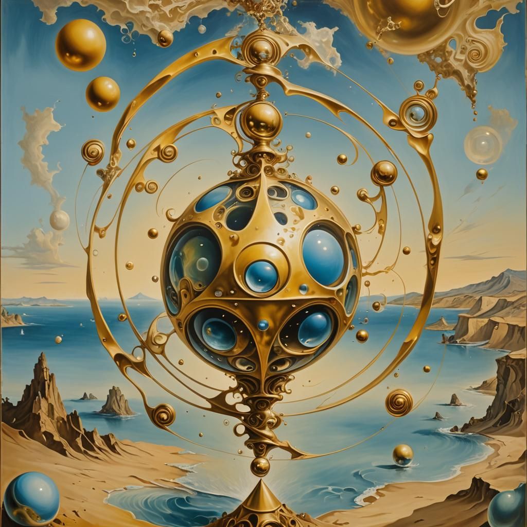 Golden Spirals Ascend in a Surrealist Landscape