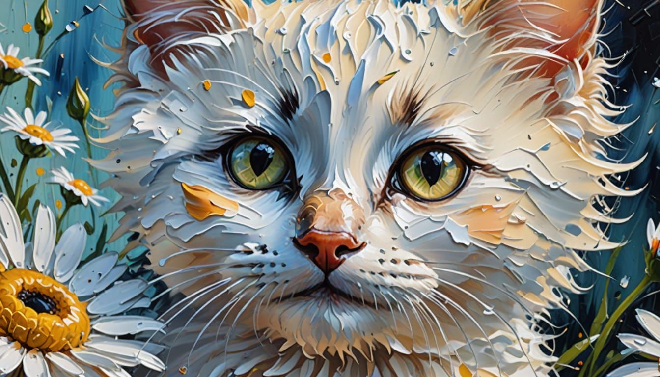 Dreamy Kitten Portrait as Impasto Oil Painting