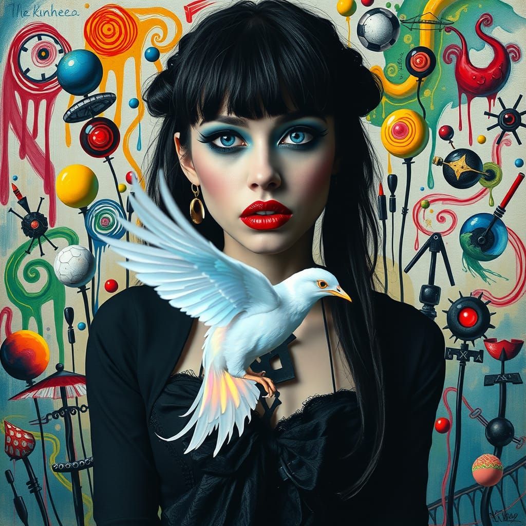 Ethereal Gothic Woman in Vibrant, Surrealist Crayon Drawing ...