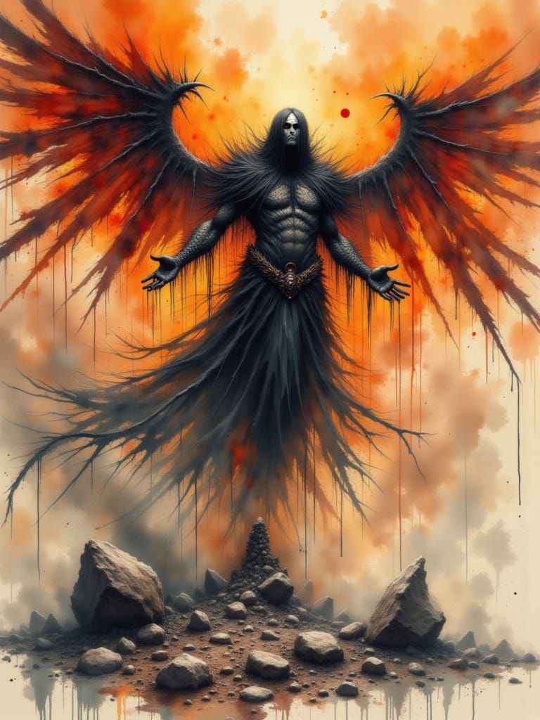 Wings Clad in Ion Smoke, He Watches Worlds Decay