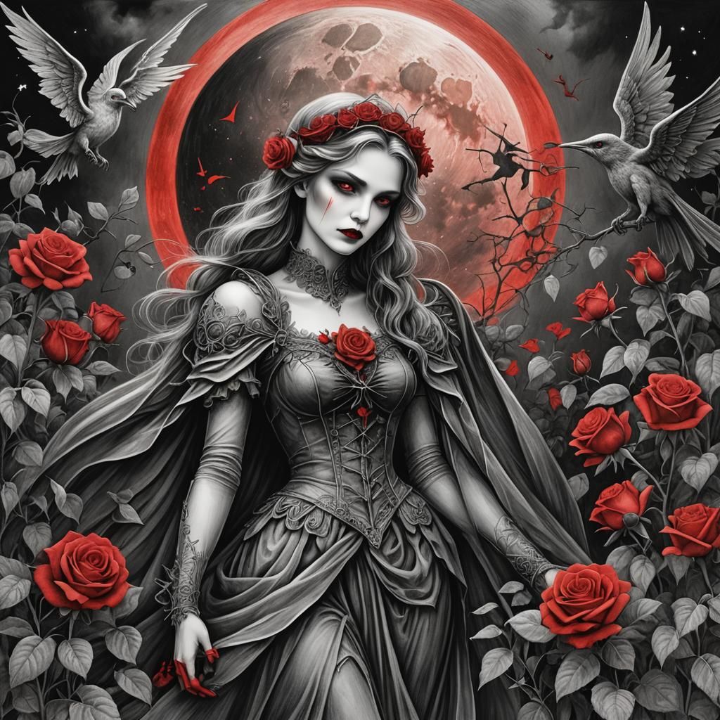 Vampire Princess and Angel in Rose Garden