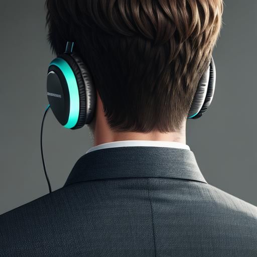 Photorealistic Man with Headphones, Back View
