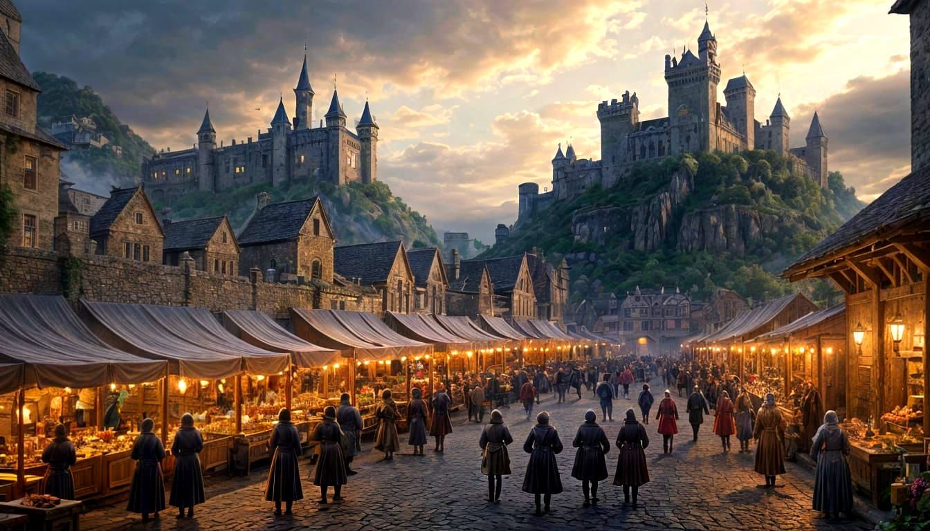 Medieval Market at Castle and Village: Digital Matte Paintin...